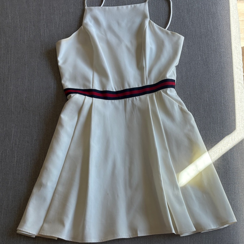 Chic White Formal Dress with Striped Detail